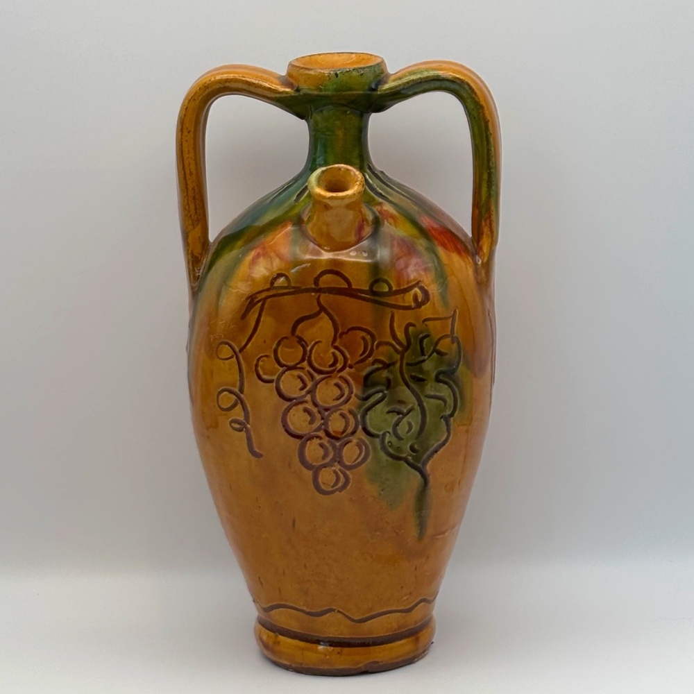 Vintage hand painted Sicilian terracotta jug 9"
